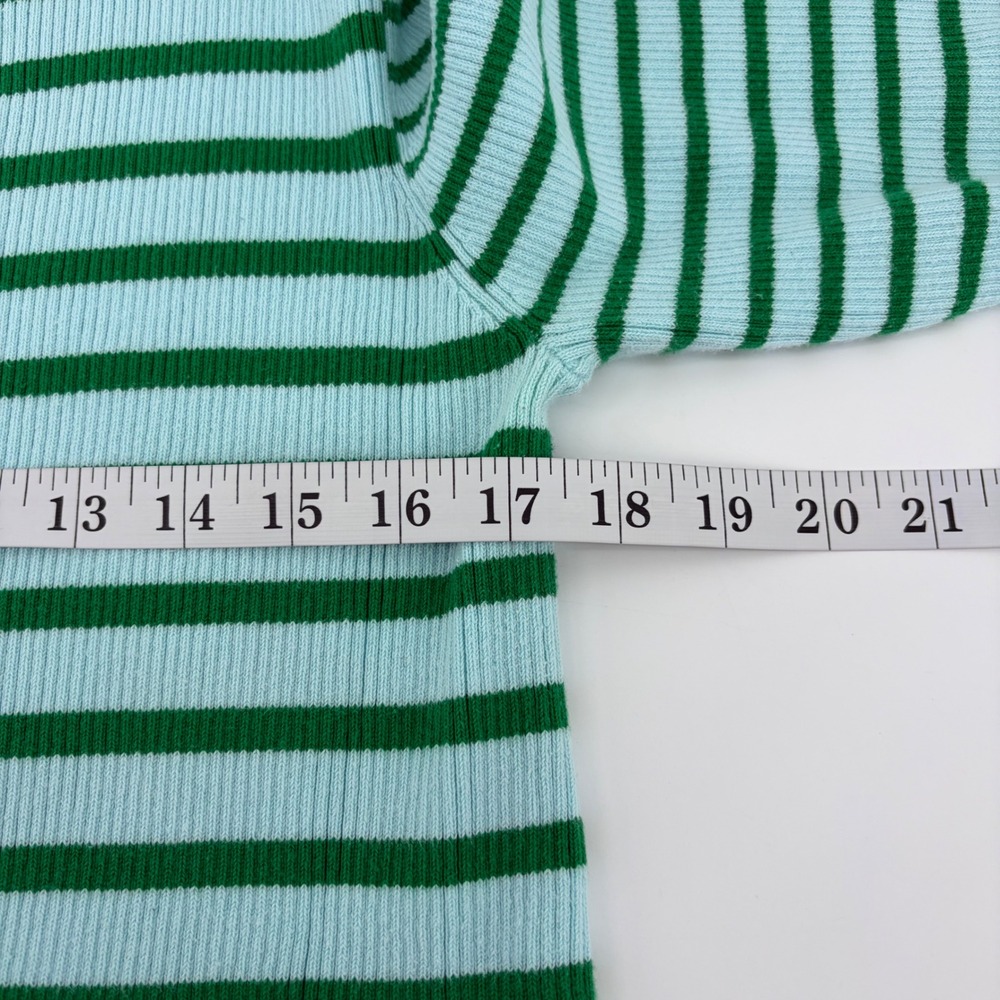 Liz Claiborne Womens L Blue Green Striped Sweater Ribbed Boat Neck Long Sleeve - Picture 4 of 5